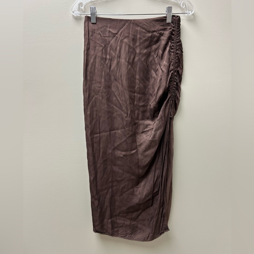 Zara‎ Women’s Brown Ruched Satin Effect Maxi Skirt